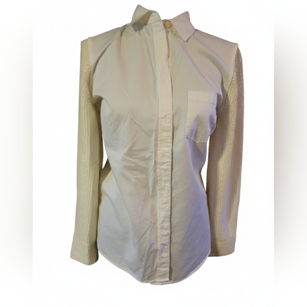 J. Crew Cream Button-Up Blouse white with sequin sleeves